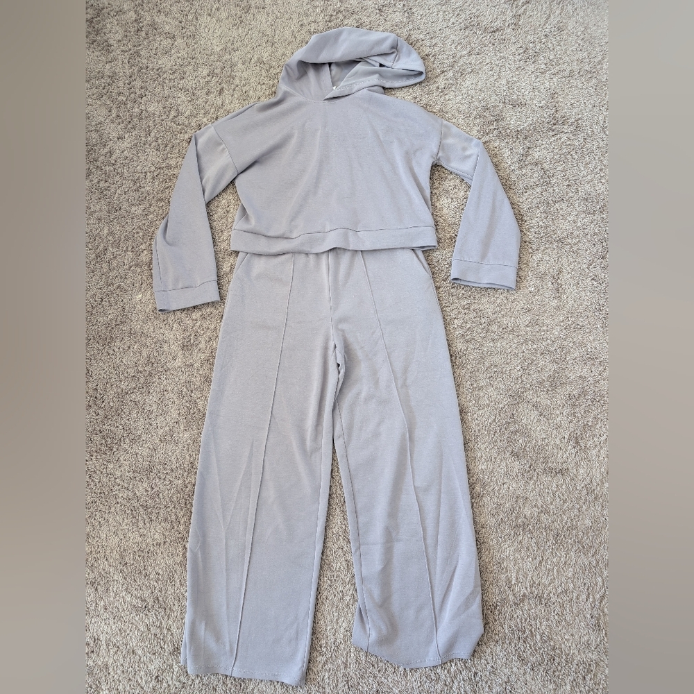 Women's Lavender Purple Loungewear Wide Leg Sweat Set With Hood Size Medium